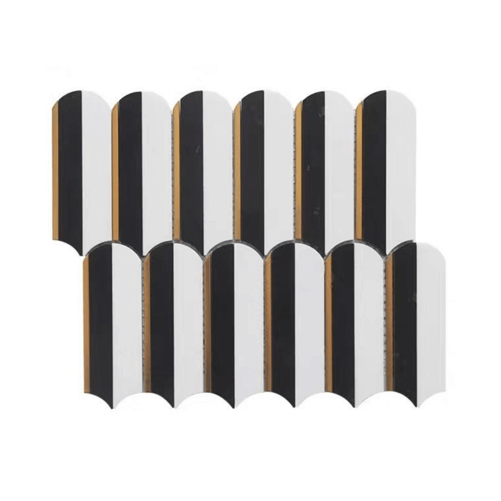 โมเสคหินอ่อน TIMELESS TILES รุ่น ROYAL FEATHER 23.5X28.5 ซม. สีดำขาว_0